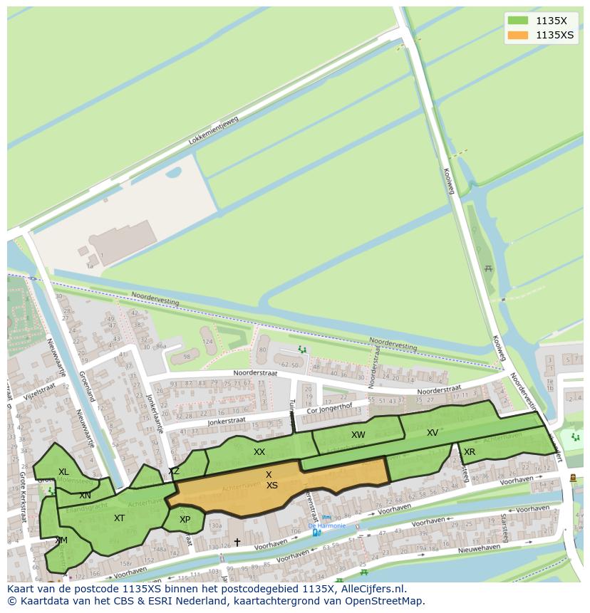 Afbeelding van het postcodegebied 1135 XS op de kaart.