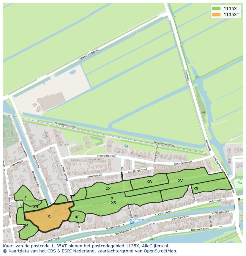 Afbeelding van het postcodegebied 1135 XT op de kaart.