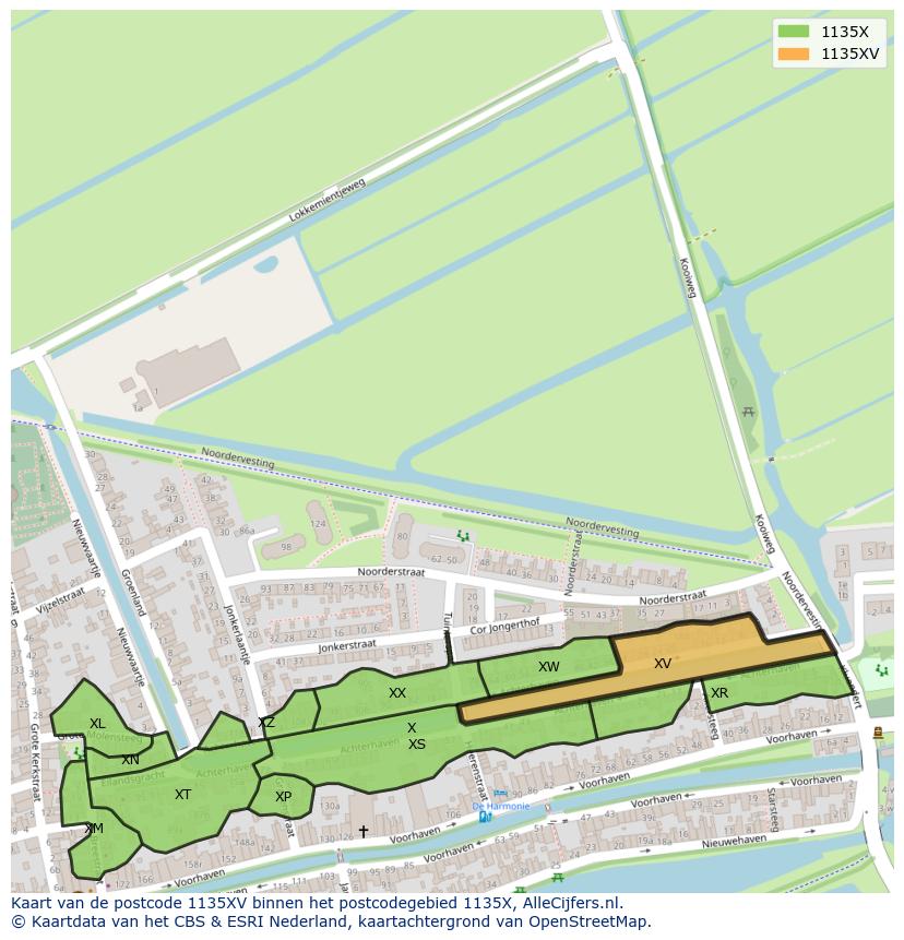 Afbeelding van het postcodegebied 1135 XV op de kaart.