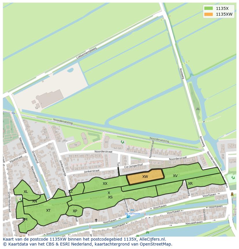 Afbeelding van het postcodegebied 1135 XW op de kaart.