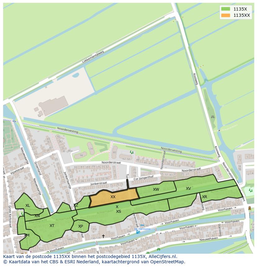 Afbeelding van het postcodegebied 1135 XX op de kaart.