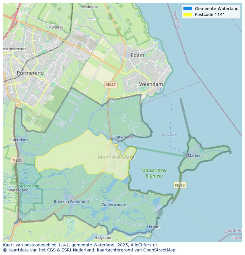 Afbeelding van het postcodegebied 1141 op de kaart.