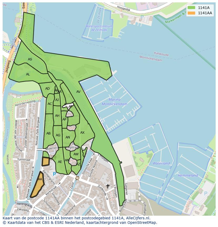 Afbeelding van het postcodegebied 1141 AA op de kaart.