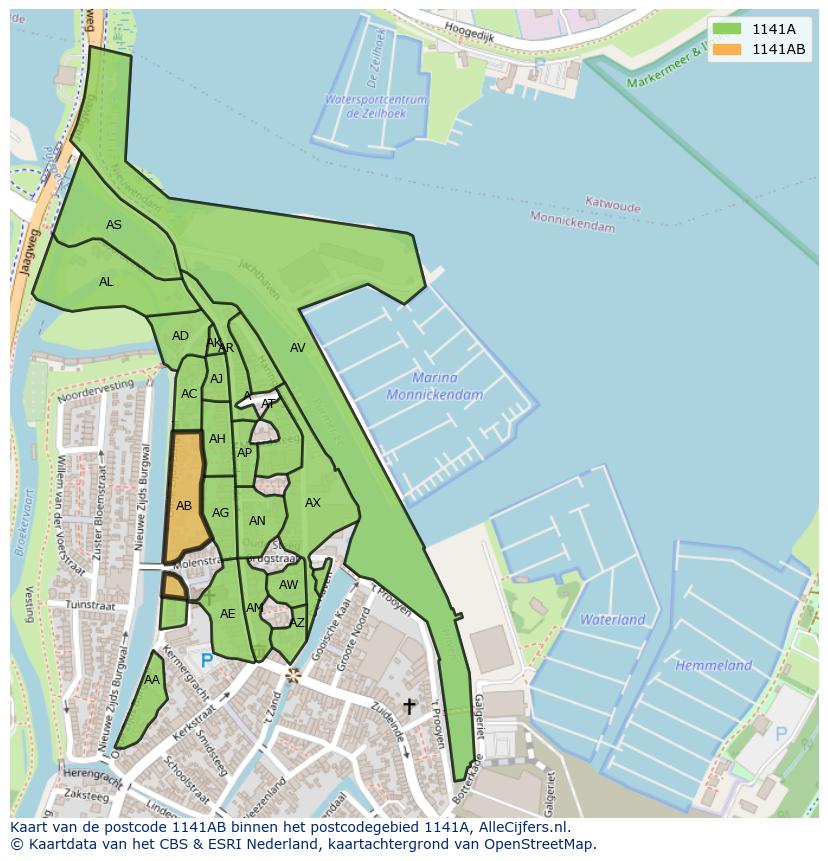 Afbeelding van het postcodegebied 1141 AB op de kaart.