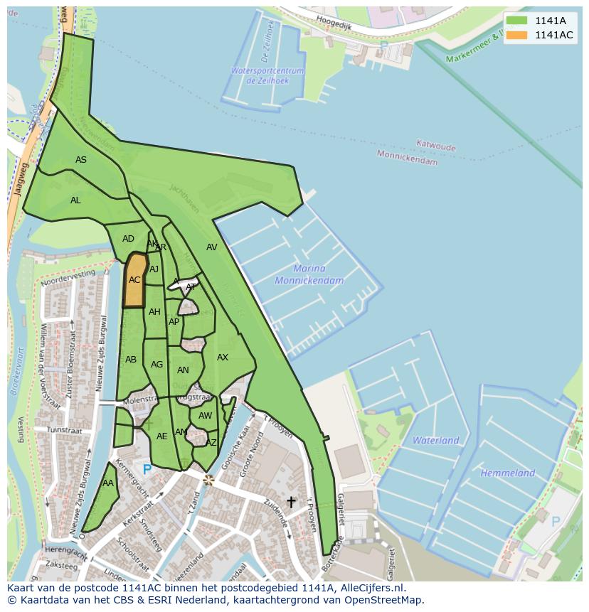 Afbeelding van het postcodegebied 1141 AC op de kaart.