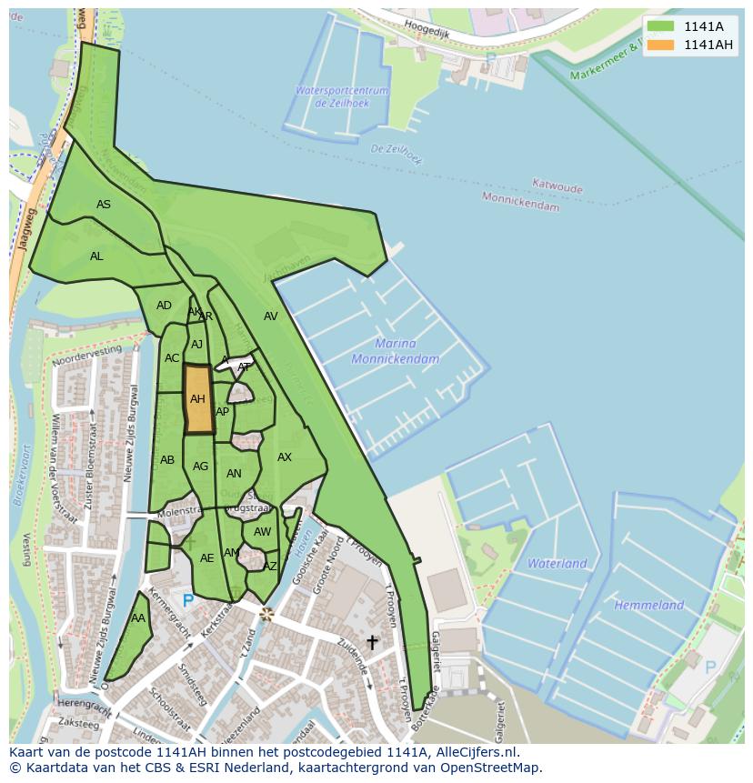 Afbeelding van het postcodegebied 1141 AH op de kaart.