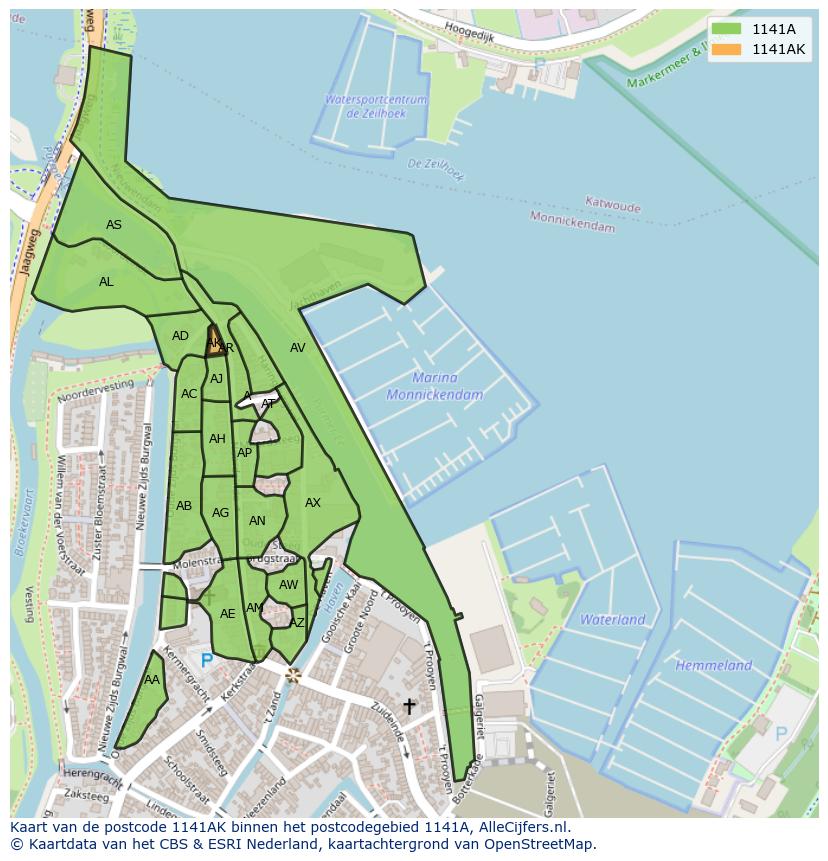 Afbeelding van het postcodegebied 1141 AK op de kaart.