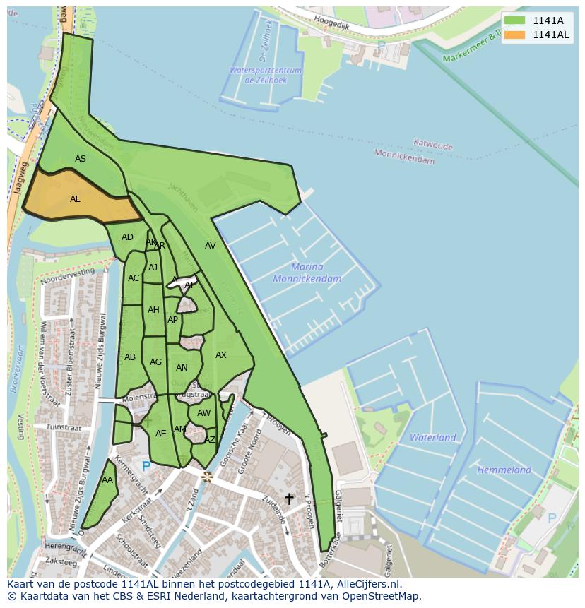 Afbeelding van het postcodegebied 1141 AL op de kaart.