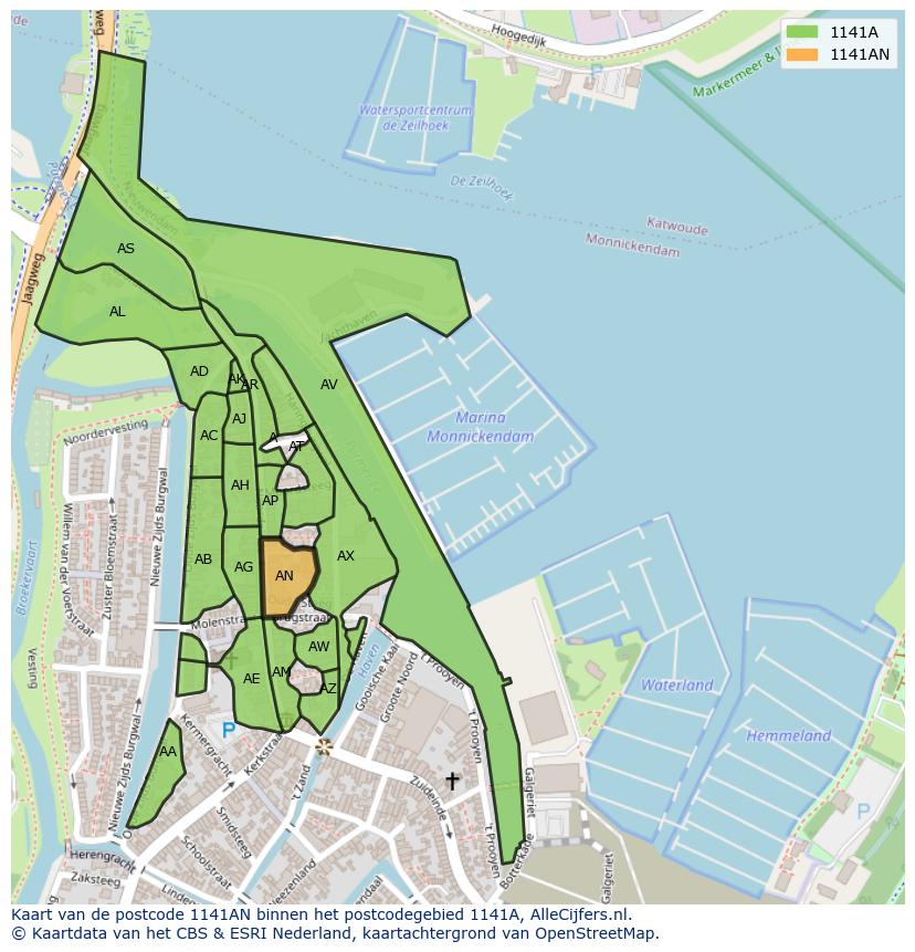 Afbeelding van het postcodegebied 1141 AN op de kaart.