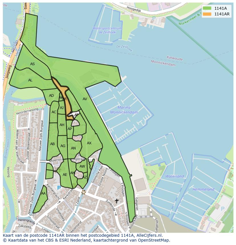 Afbeelding van het postcodegebied 1141 AR op de kaart.