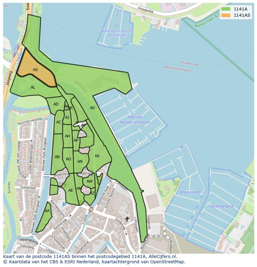 Afbeelding van het postcodegebied 1141 AS op de kaart.