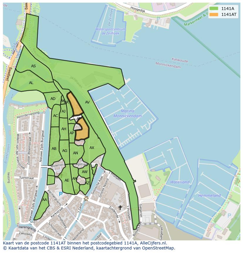Afbeelding van het postcodegebied 1141 AT op de kaart.