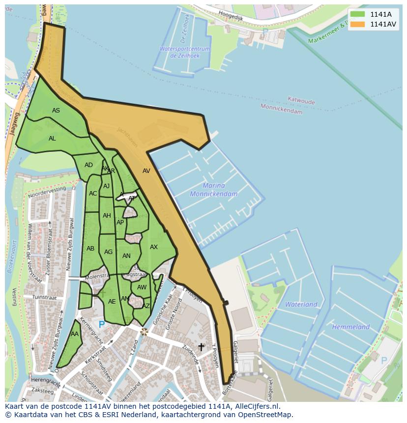 Afbeelding van het postcodegebied 1141 AV op de kaart.