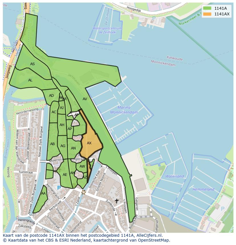 Afbeelding van het postcodegebied 1141 AX op de kaart.