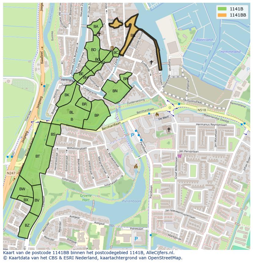 Afbeelding van het postcodegebied 1141 BB op de kaart.