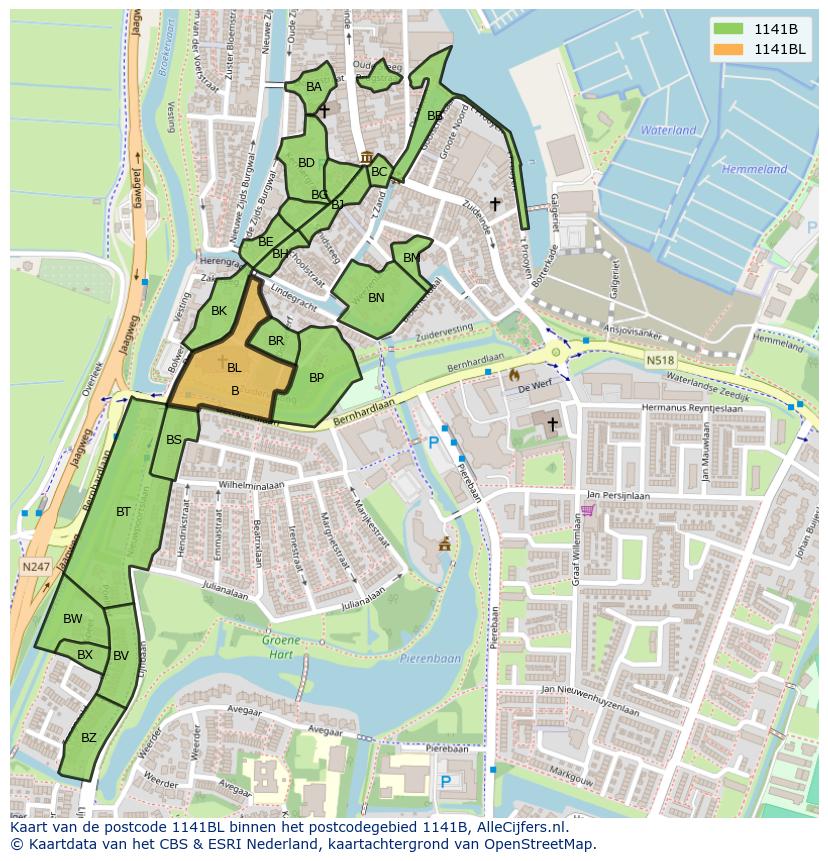 Afbeelding van het postcodegebied 1141 BL op de kaart.