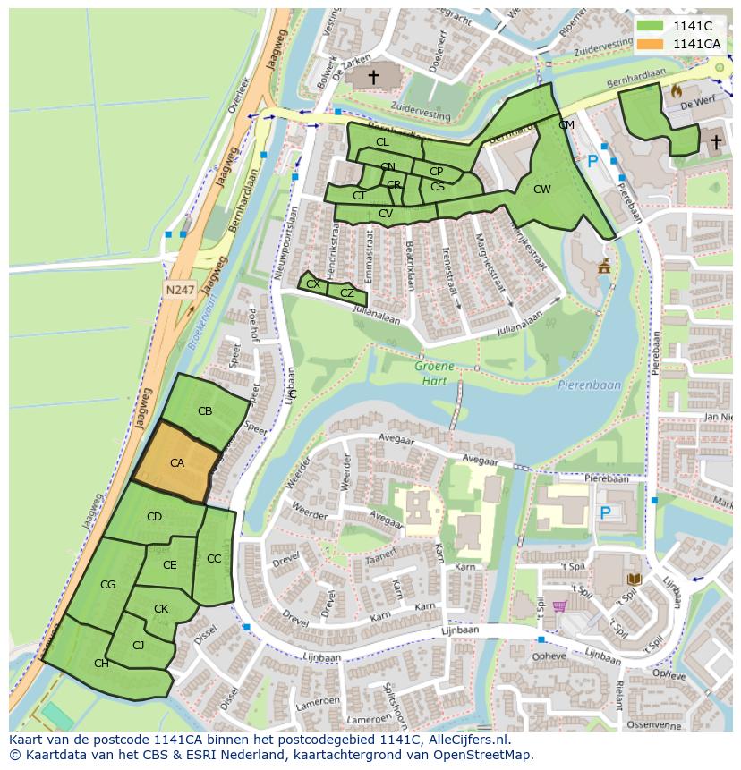 Afbeelding van het postcodegebied 1141 CA op de kaart.