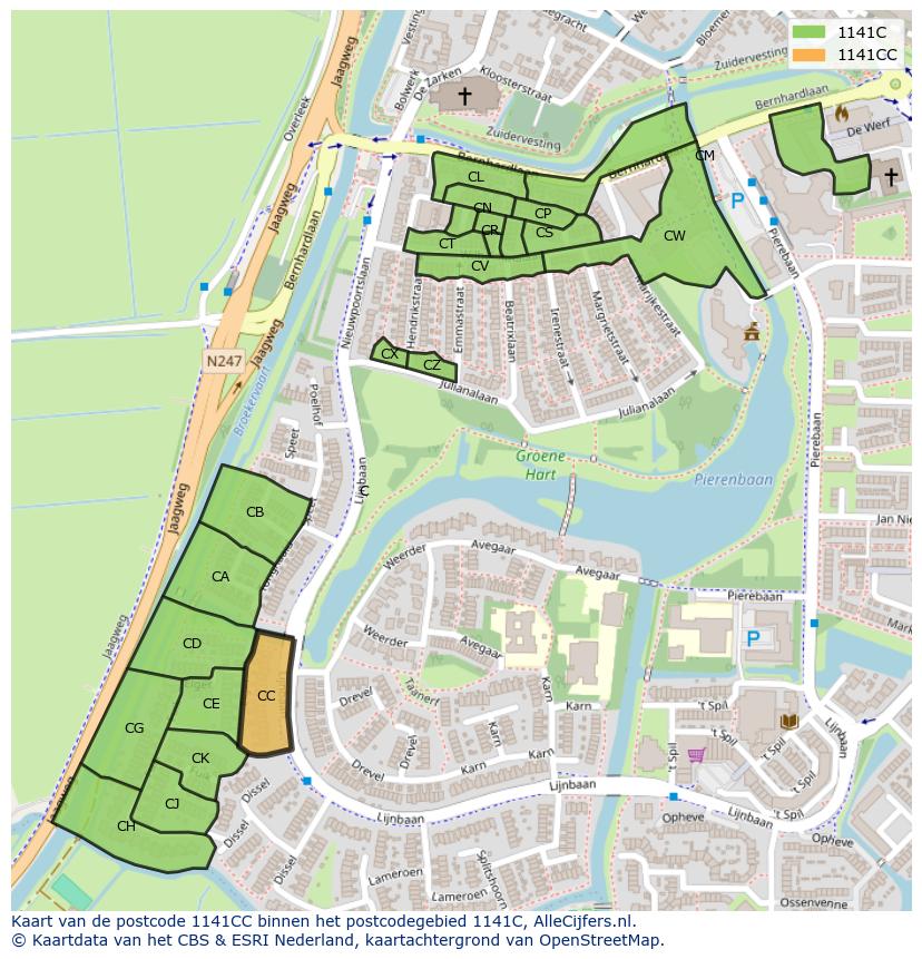 Afbeelding van het postcodegebied 1141 CC op de kaart.