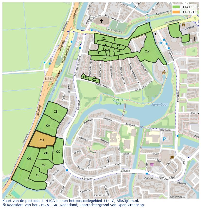 Afbeelding van het postcodegebied 1141 CD op de kaart.