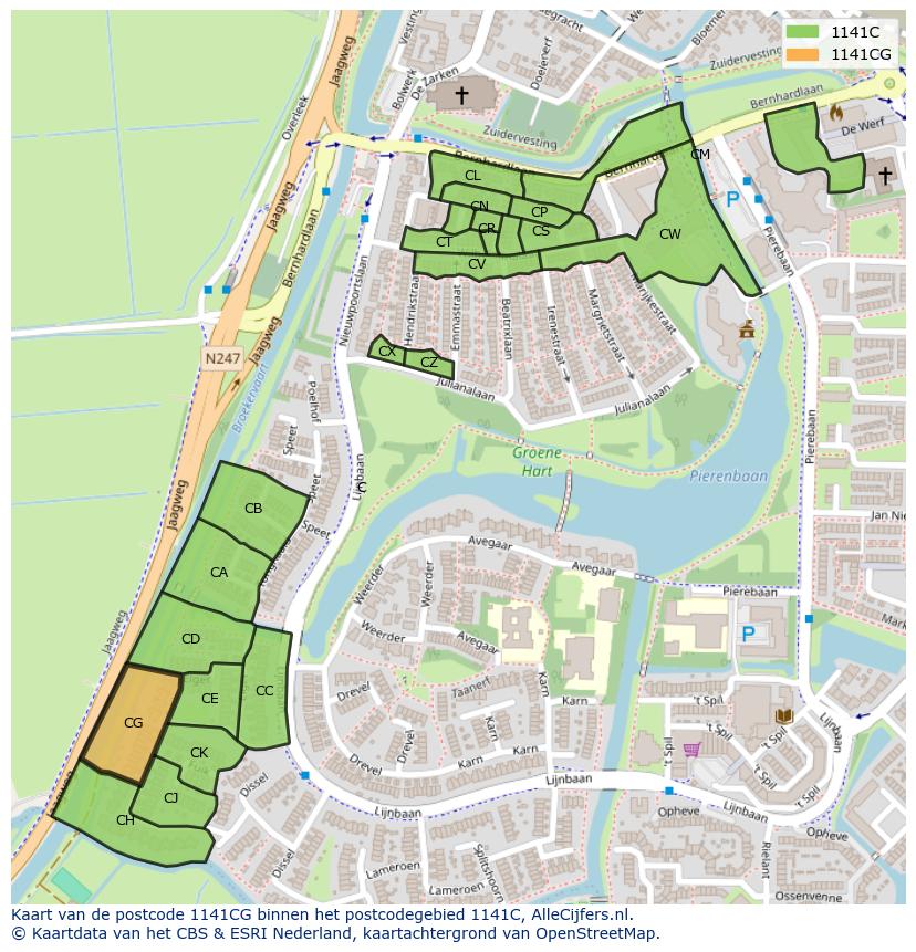 Afbeelding van het postcodegebied 1141 CG op de kaart.