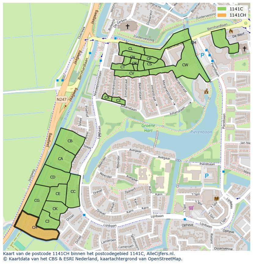 Afbeelding van het postcodegebied 1141 CH op de kaart.