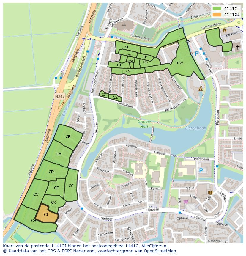 Afbeelding van het postcodegebied 1141 CJ op de kaart.