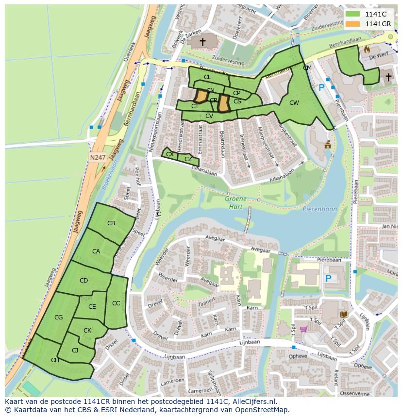Afbeelding van het postcodegebied 1141 CR op de kaart.