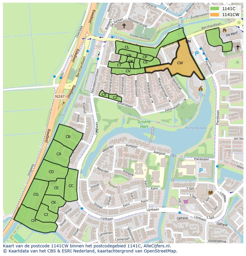Afbeelding van het postcodegebied 1141 CW op de kaart.