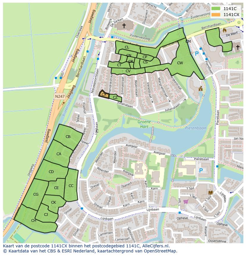 Afbeelding van het postcodegebied 1141 CX op de kaart.