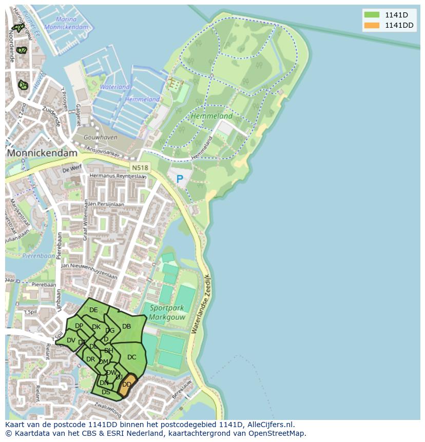 Afbeelding van het postcodegebied 1141 DD op de kaart.