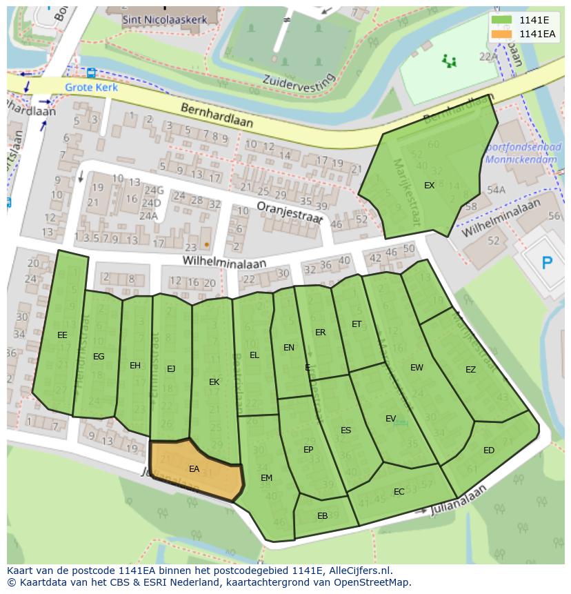 Afbeelding van het postcodegebied 1141 EA op de kaart.