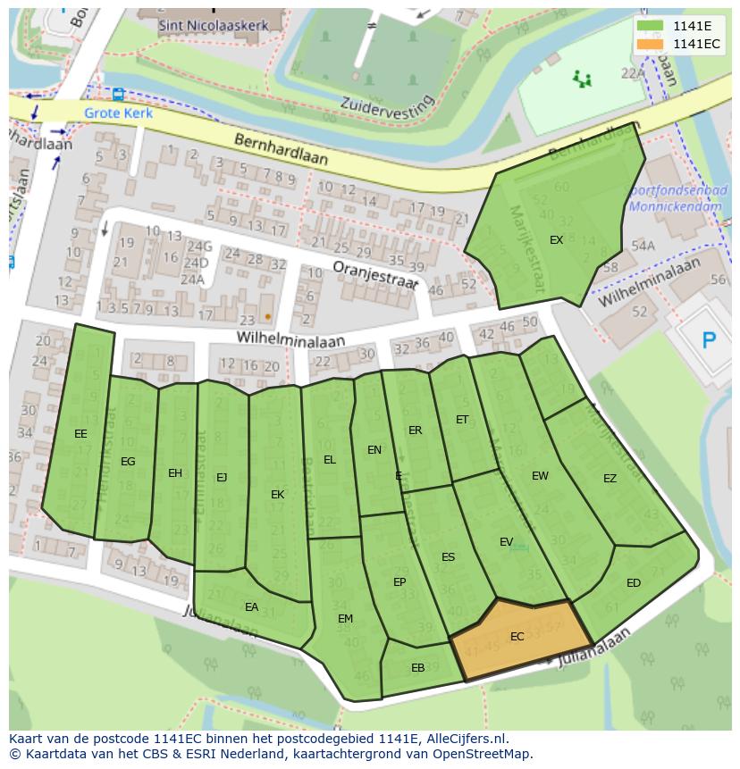 Afbeelding van het postcodegebied 1141 EC op de kaart.