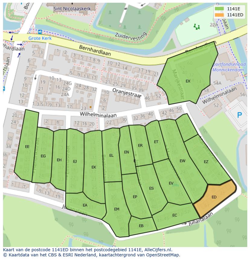 Afbeelding van het postcodegebied 1141 ED op de kaart.