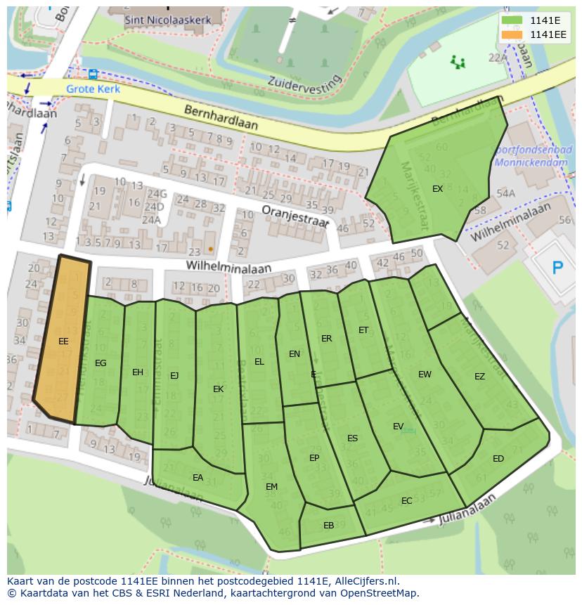 Afbeelding van het postcodegebied 1141 EE op de kaart.