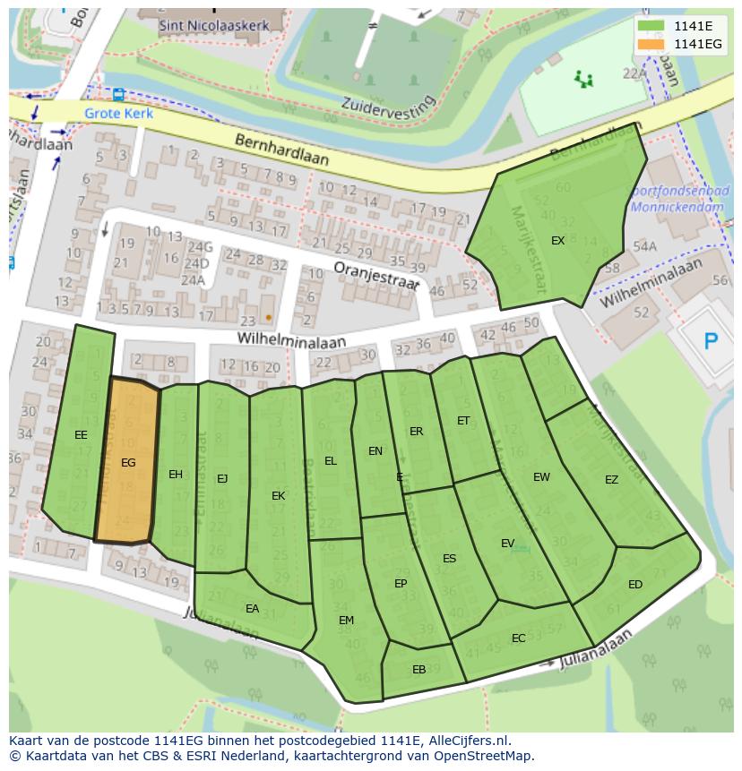 Afbeelding van het postcodegebied 1141 EG op de kaart.