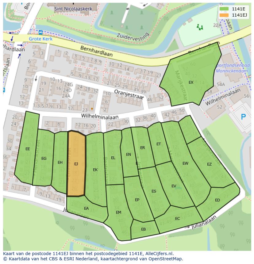 Afbeelding van het postcodegebied 1141 EJ op de kaart.