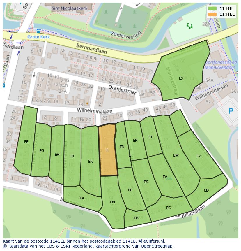 Afbeelding van het postcodegebied 1141 EL op de kaart.