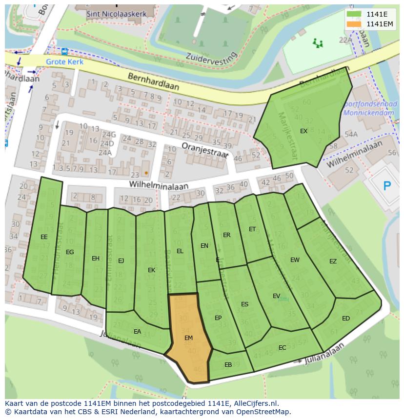 Afbeelding van het postcodegebied 1141 EM op de kaart.