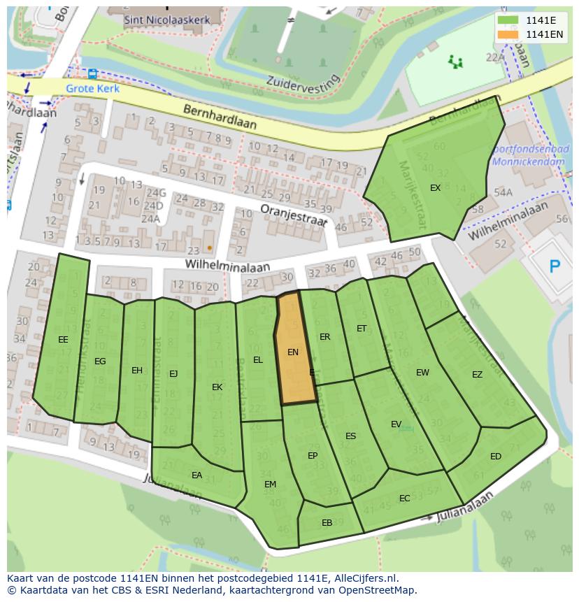Afbeelding van het postcodegebied 1141 EN op de kaart.
