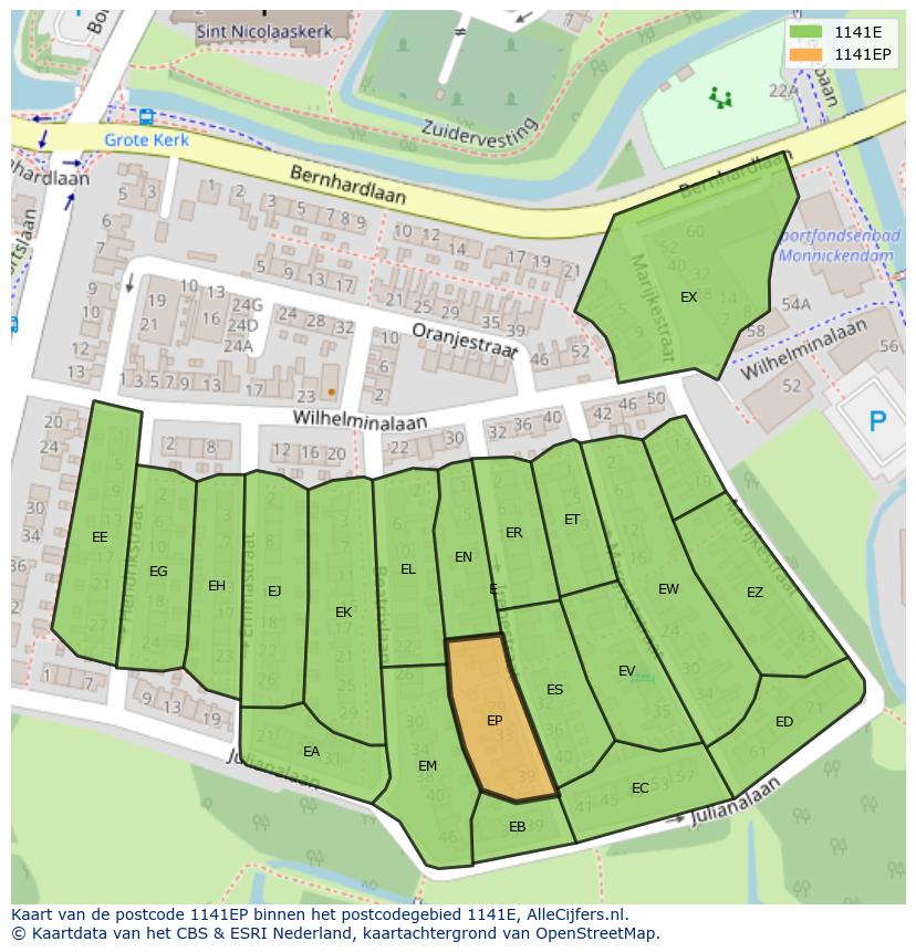 Afbeelding van het postcodegebied 1141 EP op de kaart.