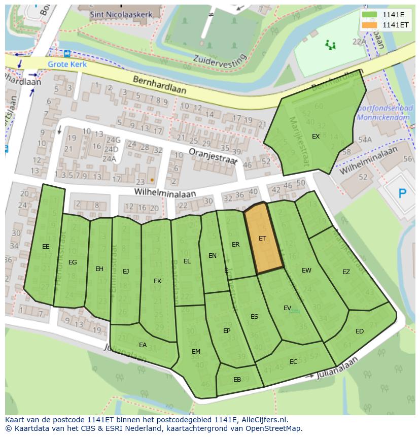 Afbeelding van het postcodegebied 1141 ET op de kaart.