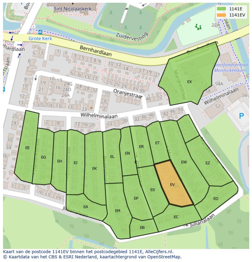 Afbeelding van het postcodegebied 1141 EV op de kaart.