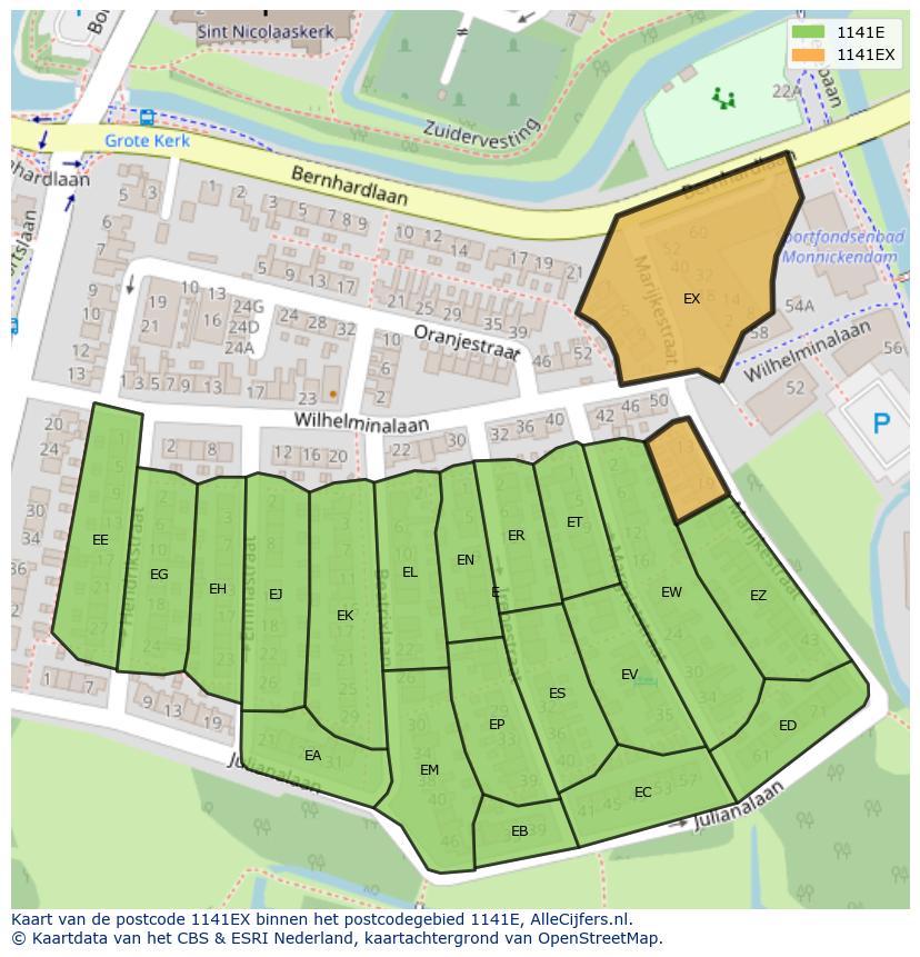 Afbeelding van het postcodegebied 1141 EX op de kaart.