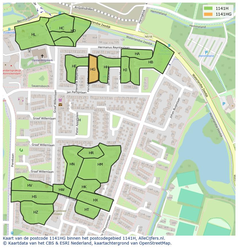 Afbeelding van het postcodegebied 1141 HG op de kaart.