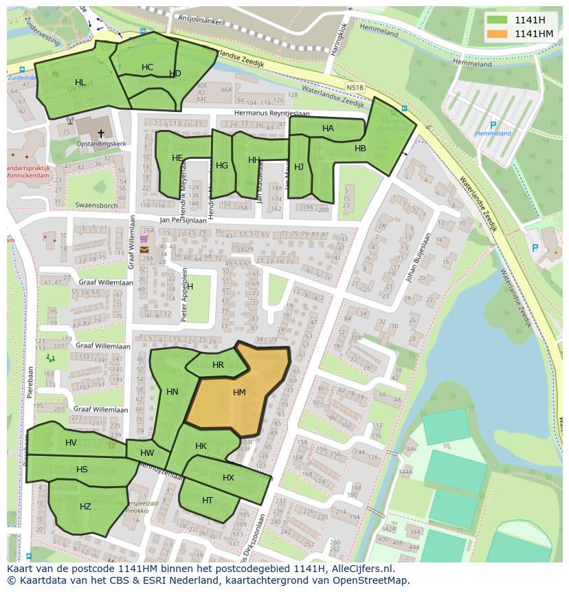 Afbeelding van het postcodegebied 1141 HM op de kaart.