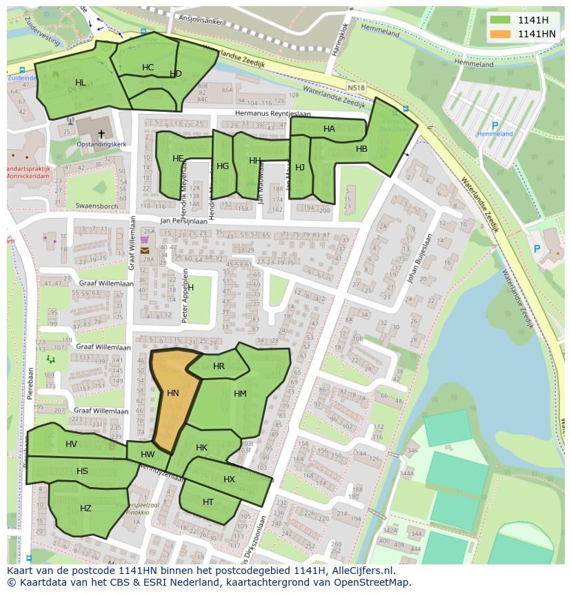 Afbeelding van het postcodegebied 1141 HN op de kaart.