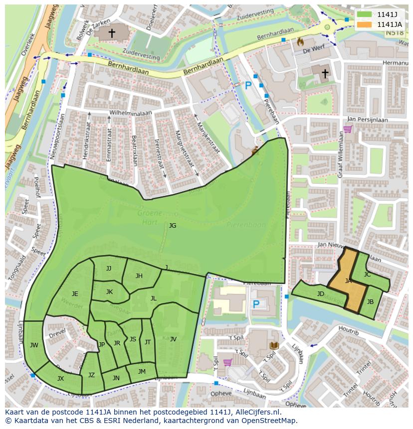 Afbeelding van het postcodegebied 1141 JA op de kaart.
