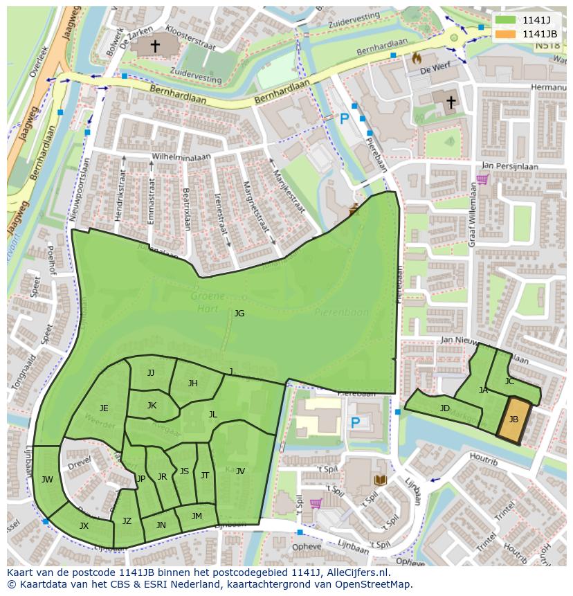Afbeelding van het postcodegebied 1141 JB op de kaart.