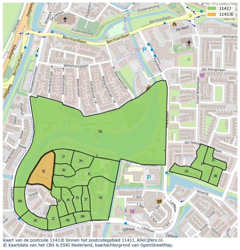 Afbeelding van het postcodegebied 1141 JE op de kaart.