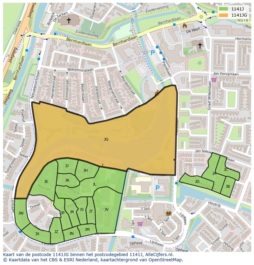 Afbeelding van het postcodegebied 1141 JG op de kaart.